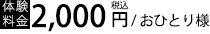 体験料金　2,000円（税込）/おひとり様